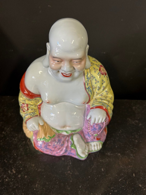 Bouddha - Budai - Putai Rieur En Porcelaine Polychrome émaillée Chine Début XXe