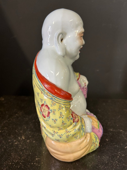 Bouddha - Budai - Putai Rieur En Porcelaine Polychrome émaillée Chine Début XXe
