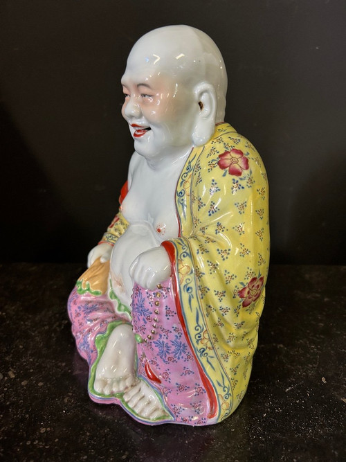 Bouddha - Budai - Putai Rieur En Porcelaine Polychrome émaillée Chine Début XXe