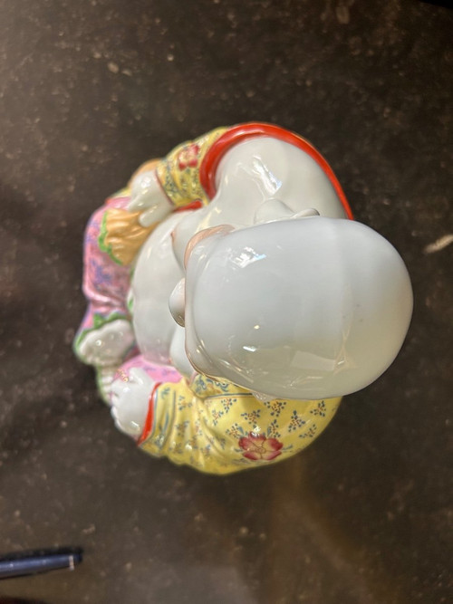 Bouddha - Budai - Putai Rieur En Porcelaine Polychrome émaillée Chine Début XXe