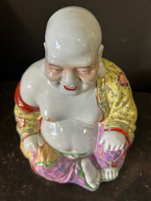 Bouddha - Budai - Putai Rieur En Porcelaine Polychrome émaillée Chine Début XXe