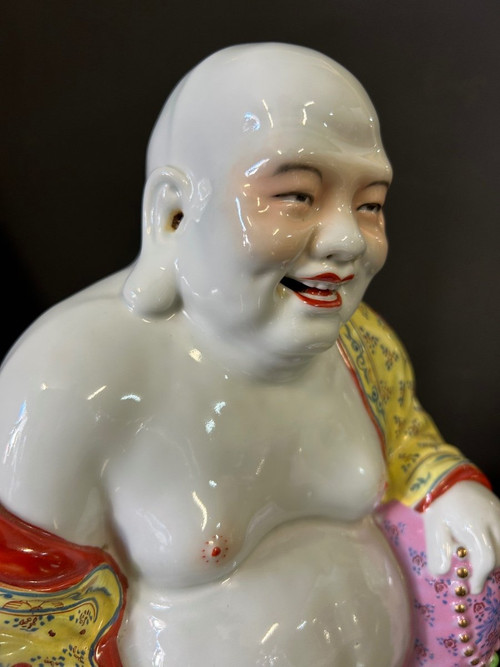 Bouddha - Budai - Putai Rieur En Porcelaine Polychrome émaillée Chine Début XXe