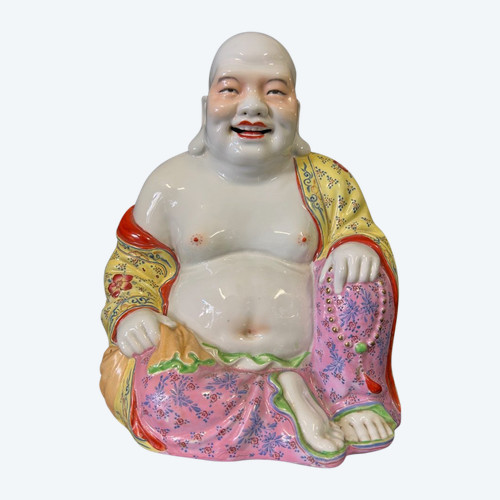 Bouddha - Budai - Putai Rieur En Porcelaine Polychrome émaillée Chine Début XXe