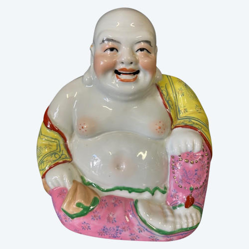 Bouddha - Budai - Putai Rieur En Porcelaine Polychrome émaillée Chine Début XXe