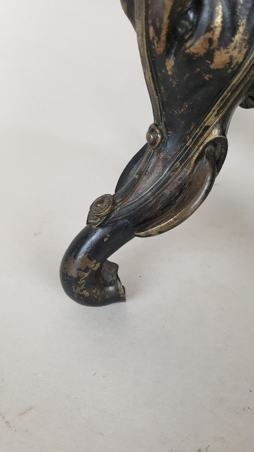 Pied De Coupe En Bronze, Aux Têtes d'éléphants, XIXème Siècle