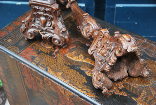 Coppia Di Candelieri In Legno Intagliato Epoca Luigi XIV