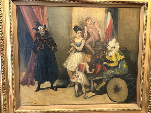 Jo Francoeur -: Oil On Canvas - "Avant Le Spectacle De Cirque" circa 1900