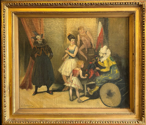 Jo Francoeur -: Oil On Canvas - "Avant Le Spectacle De Cirque" circa 1900
