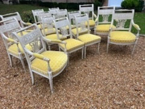 Rare Suite Of 6 Armchairs And 6 Lacquered Chairs Directoire Period Late 18th Century