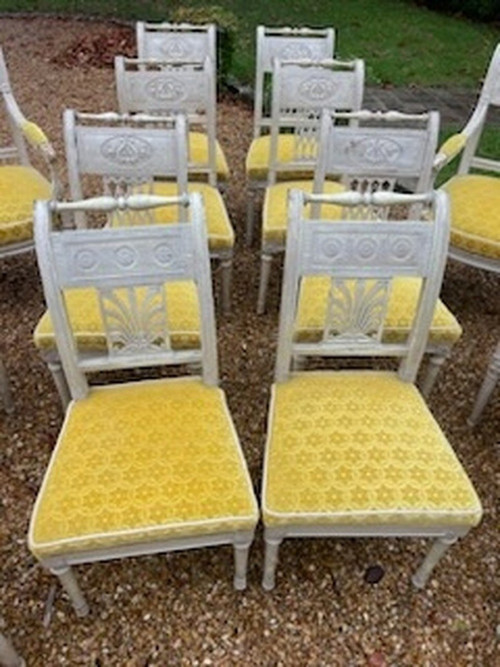 Rare Suite Of 6 Armchairs And 6 Lacquered Chairs Directoire Period Late 18th Century