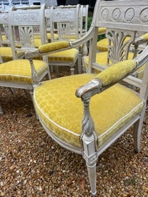Rare Suite Of 6 Armchairs And 6 Lacquered Chairs Directoire Period Late 18th Century