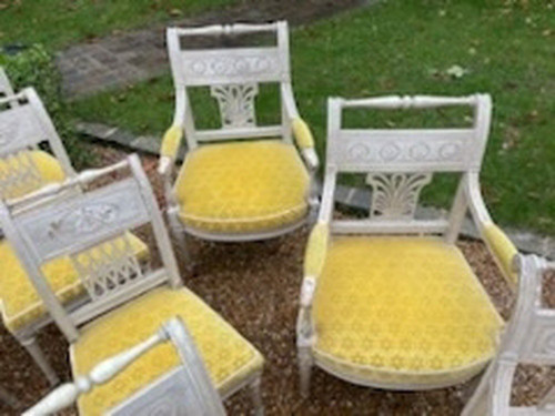 Rare Suite Of 6 Armchairs And 6 Lacquered Chairs Directoire Period Late 18th Century
