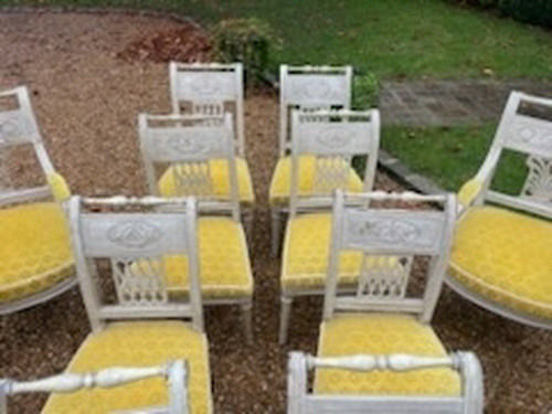 Rare Suite Of 6 Armchairs And 6 Lacquered Chairs Directoire Period Late 18th Century