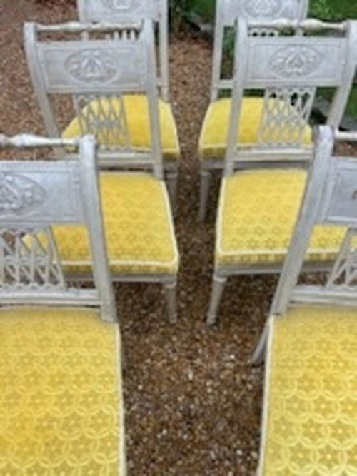 Rare Suite Of 6 Armchairs And 6 Lacquered Chairs Directoire Period Late 18th Century