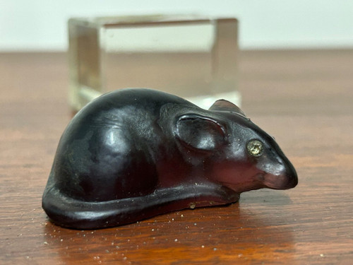 Small Mouse Sculpture In Garnet Glass Circa 1920