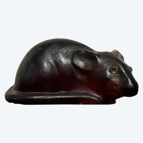 Small Mouse Sculpture In Garnet Glass Circa 1920