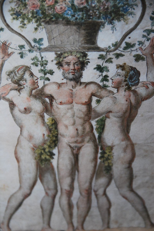 Dessin Polychrome XVIIIe siècle, Allégorie Du Printemps