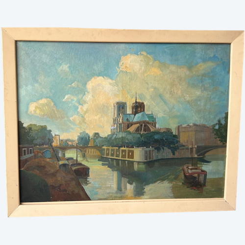 Cathédrale Notre Dame De Paris - Large oil on canvas About 1940 - H 112 x W 142 cm