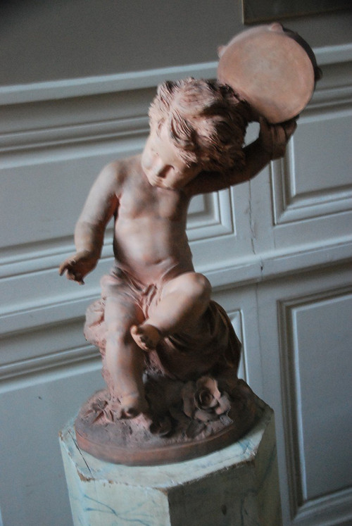 Importante Bambino con Tamburello in Terracotta XIX Secolo