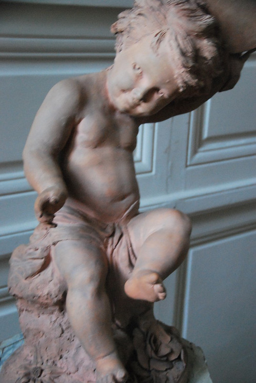 Importante Bambino con Tamburello in Terracotta XIX Secolo