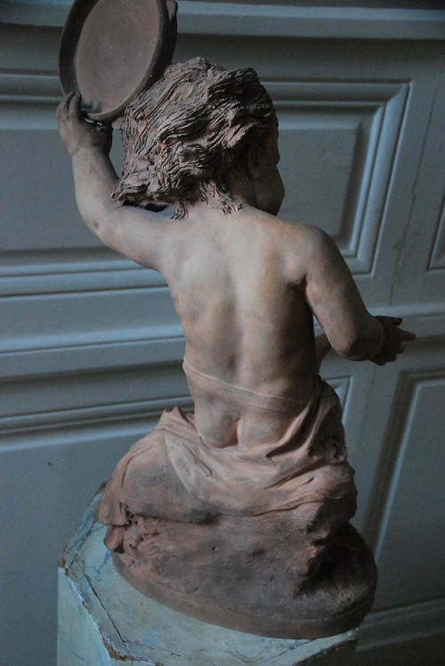 Importante Bambino con Tamburello in Terracotta XIX Secolo