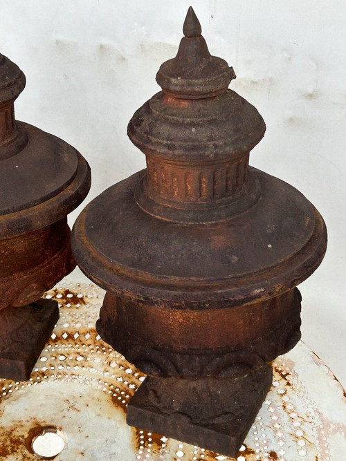 Pair Of Louis XVI Style Cast Iron Fire Pot Vases 19th Century