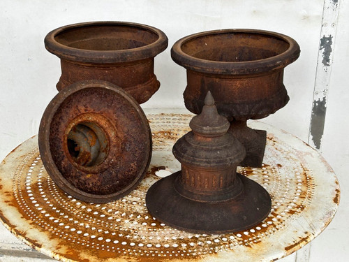 Pair Of Louis XVI Style Cast Iron Fire Pot Vases 19th Century