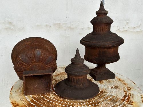 Pair Of Louis XVI Style Cast Iron Fire Pot Vases 19th Century