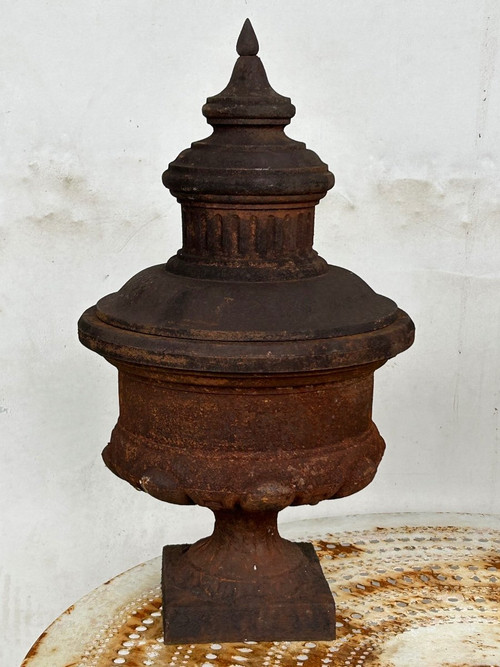 Pair Of Louis XVI Style Cast Iron Fire Pot Vases 19th Century