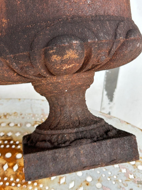 Pair Of Louis XVI Style Cast Iron Fire Pot Vases 19th Century