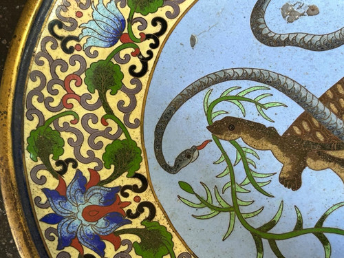Assiette émail Cloisonnée Chine Fin XIXe