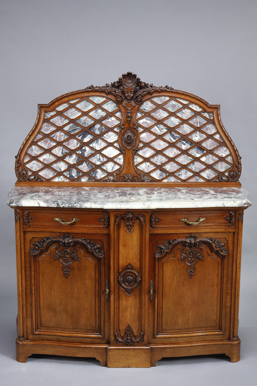 Coppia di credenze in rovere modellato e marmo in stile Regency