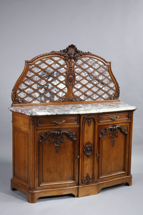 Coppia di credenze in rovere modellato e marmo in stile Regency