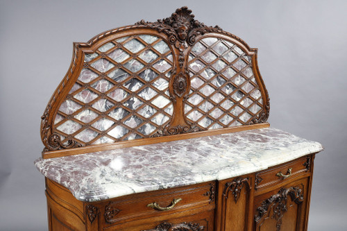 Coppia di credenze in rovere modellato e marmo in stile Regency