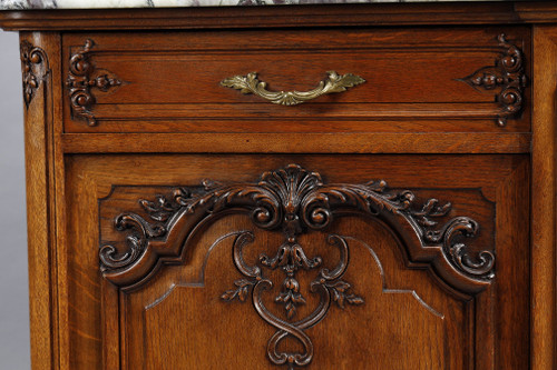 Coppia di credenze in rovere modellato e marmo in stile Regency