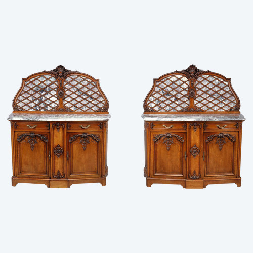 Paar Sideboards aus geformter Eiche und Marmor im Regency-Stil