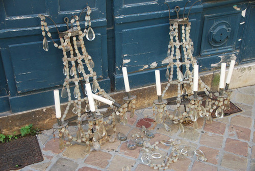 Paire De Grande Applique XIXe En Cristal De Roche Directoire