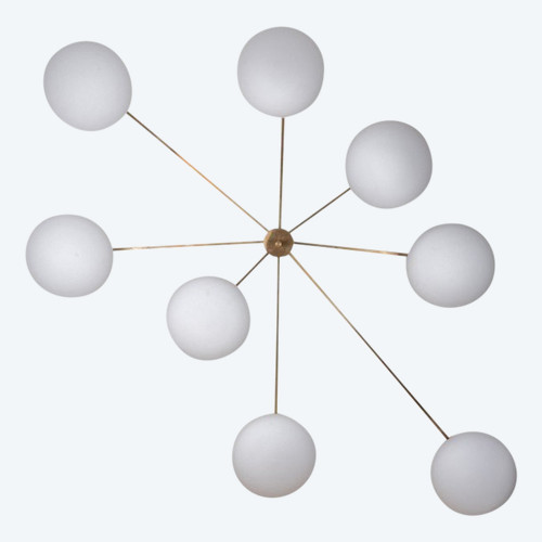 Angelo Lelli. Wall lamp, or suspension, in brass and opaline. Contemporary.