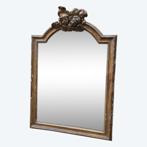 Specchio in legno dorato con teste d'angelo, XVIII secolo