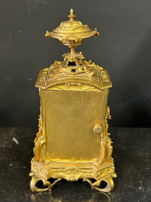 Pendule Bronze Doré Et Plaques De Porcelaine D’époque Napoléon III