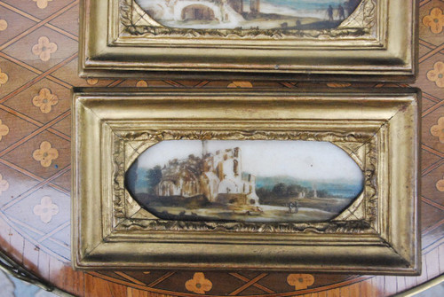 Alabaster Pair Of Painted Plaques Italy, 18th century
