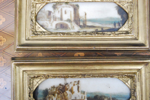Alabaster Pair Of Painted Plaques Italy, 18th century