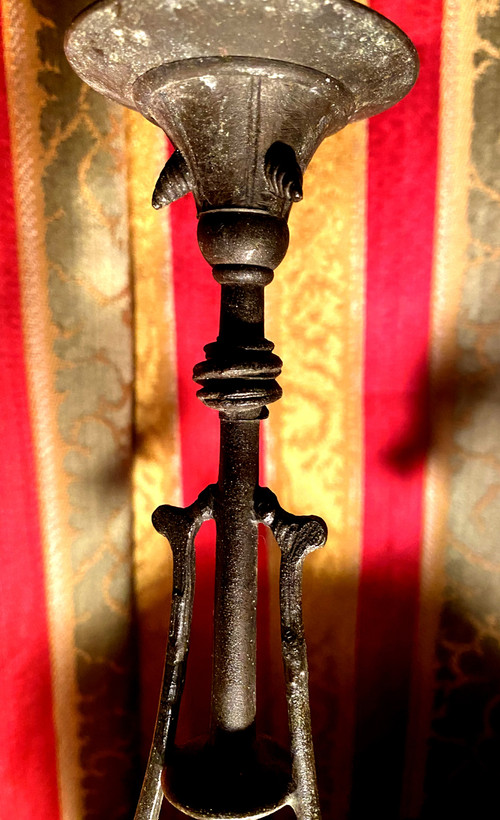  Decorativi Coppia di candelieri in ghisa patinata con base in marmo nero antico di Carrara Napoleone III