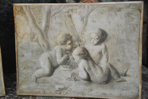 Pia Sauvage, Paar Kleine Leinwände Jeux De Putti, 18. Jahrhundert