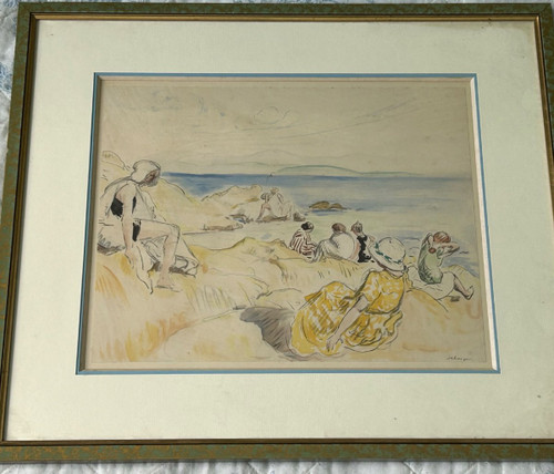 Henri Lebasque (1865-1937) Scène De Plage - Estampe Rehaussée à L'aquarelle (Druck mit Wasserfarben)