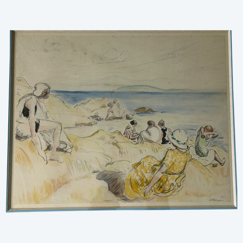 Henri Lebasque (1865-1937) Scène De Plage - Estampe Rehaussée à L'aquarelle (Druck mit Wasserfarben)