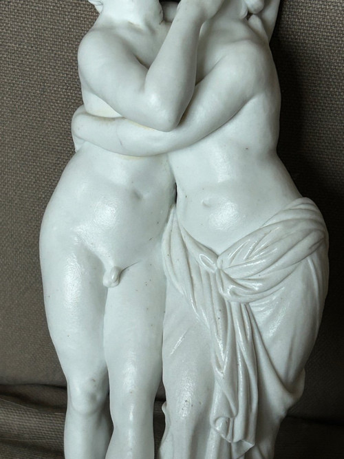 Amour Et Psyché - Sculpture En Biscuit De Porcelaine D’époque XVIIIème Siècle