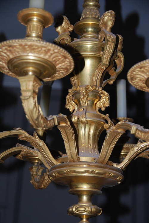 Mazarin, Important Lustre En Bronze Doré  De Style Louis XIV