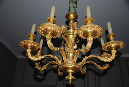 Mazarin, Important Lustre En Bronze Doré  De Style Louis XIV