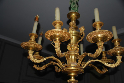 Mazarin, Important Lustre En Bronze Doré  De Style Louis XIV